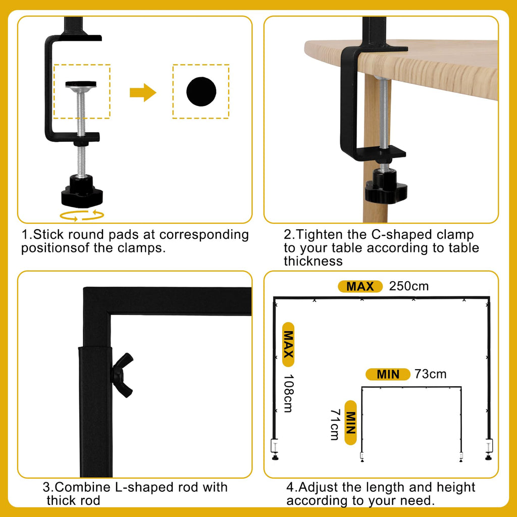 Over The Table Rod Stand with Clamps Metal Table Arch, Adjustable 13''-42'' Tall, 29''-98'' Length, Ideal for