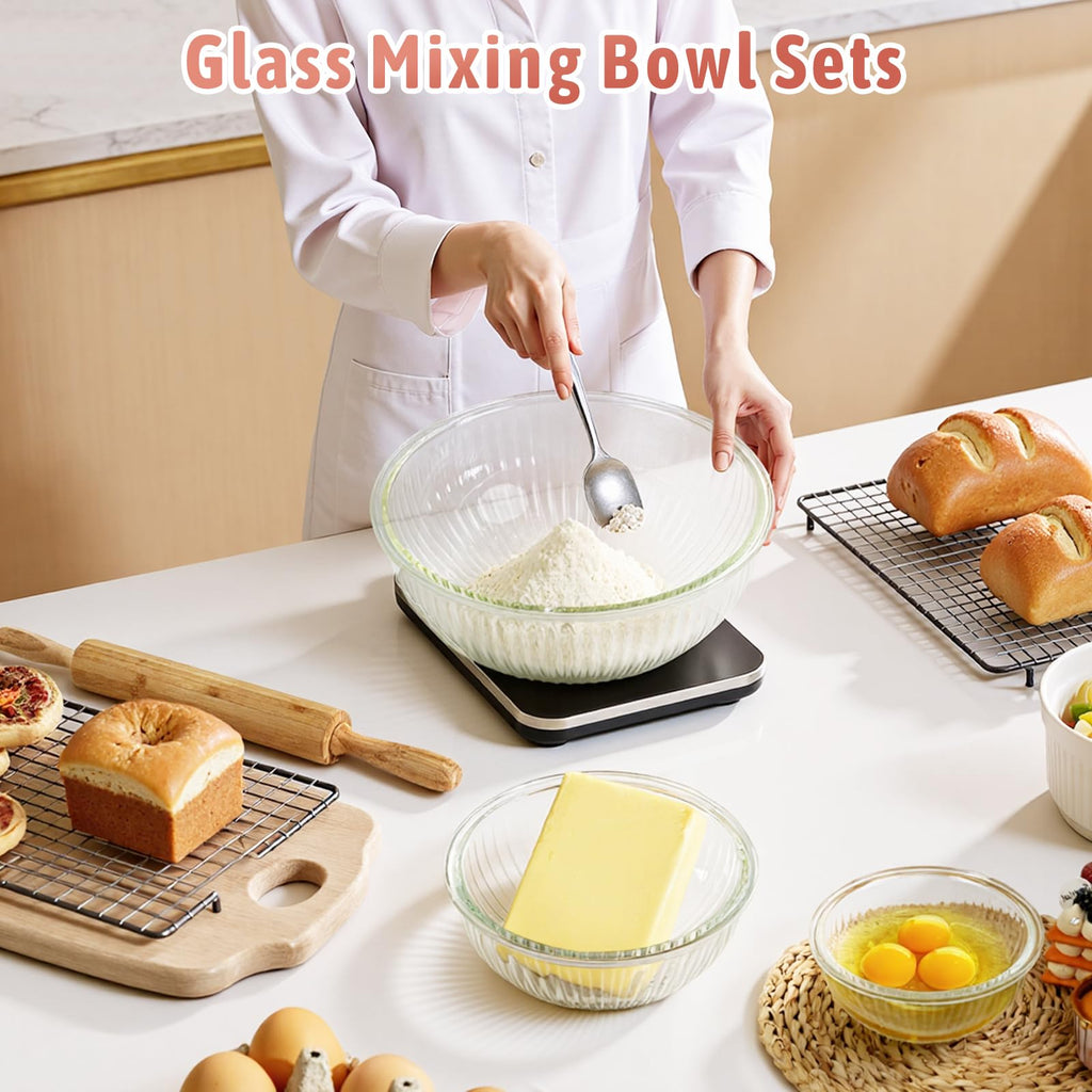 Glass Mixing Bowls with Lids Sets, 5 PCS Serving Bowls for Party or Kitchen