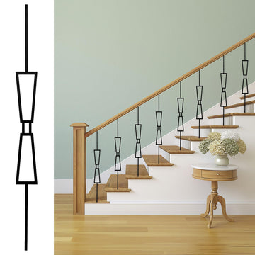 10 Pack Staircase Balusters, 44" x 1/2" Double Trapezoid Hollow Balusters for Staircase Interior, Black Stair