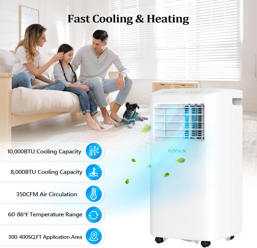 10000 BTU Portable Air Conditioner & Heater Combo with Remote Control, 4-in-1 Room AC Unit with Heat