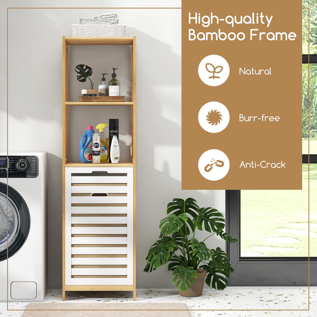 Tilt Out Laundry Hamper - Laundry Hamper Cabinet with 3 Tier Storage Shelves, Removable Laundry Basket, 51" Tall