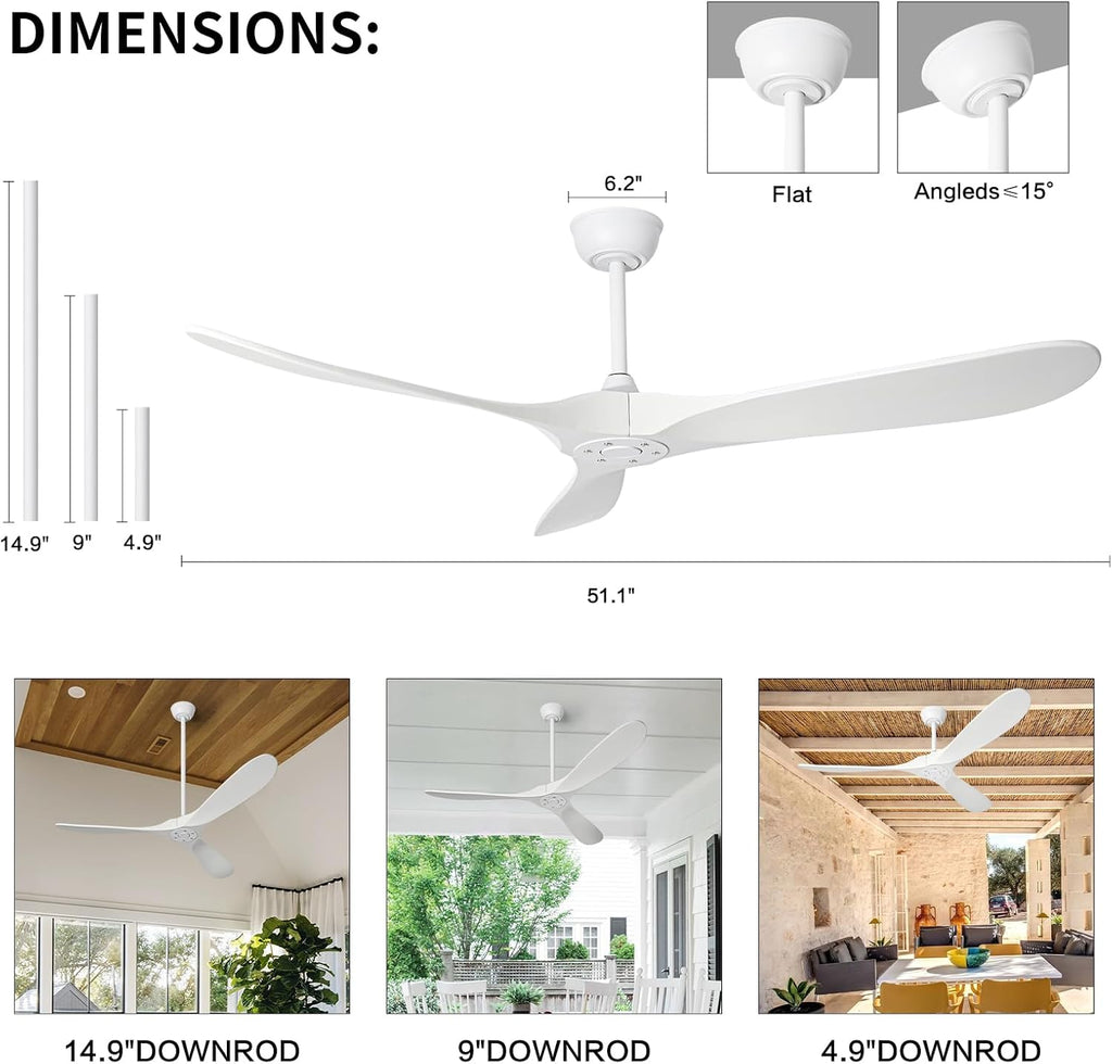Inspired Maverick Style 72" White Wood Ceiling Fan with Solid Wood Blades,Indoor/Outdoor 3-Blade DC Motor Ceiling Fans,Remote Control,6-Speed Silent Reversible Motor,Rustic Wooden Ceiling Fan for Patio,Living Room,Bedroom A102-B0DLKKVSJK