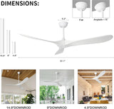 Inspired Maverick Style 72" White Wood Ceiling Fan with Solid Wood Blades,Indoor/Outdoor 3-Blade DC Motor Ceiling Fans,Remote Control,6-Speed Silent Reversible Motor,Rustic Wooden Ceiling Fan for Patio,Living Room,Bedroom A102-B0DLKKVSJK