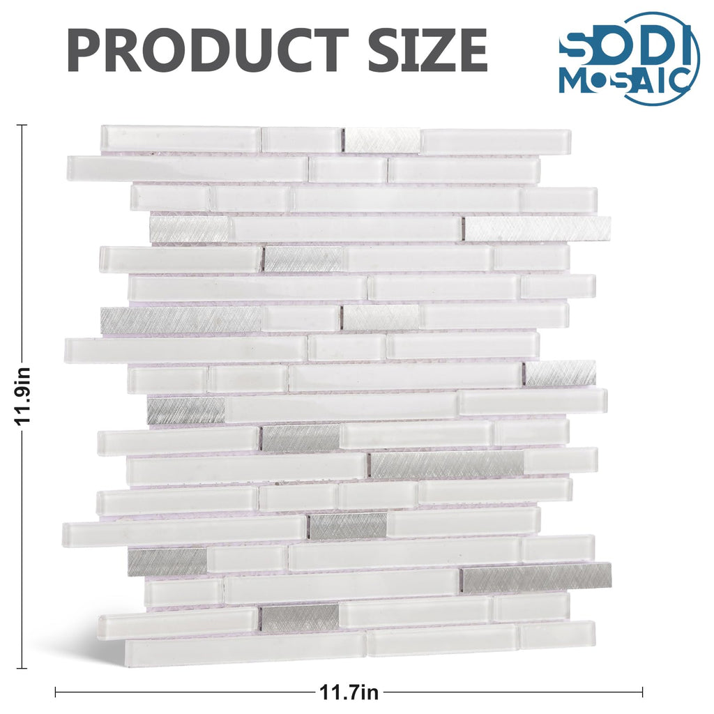 Glossy White Glass Mosaic Subway Tile, Mesh-Mounted, Kitchen & Vanity Wall