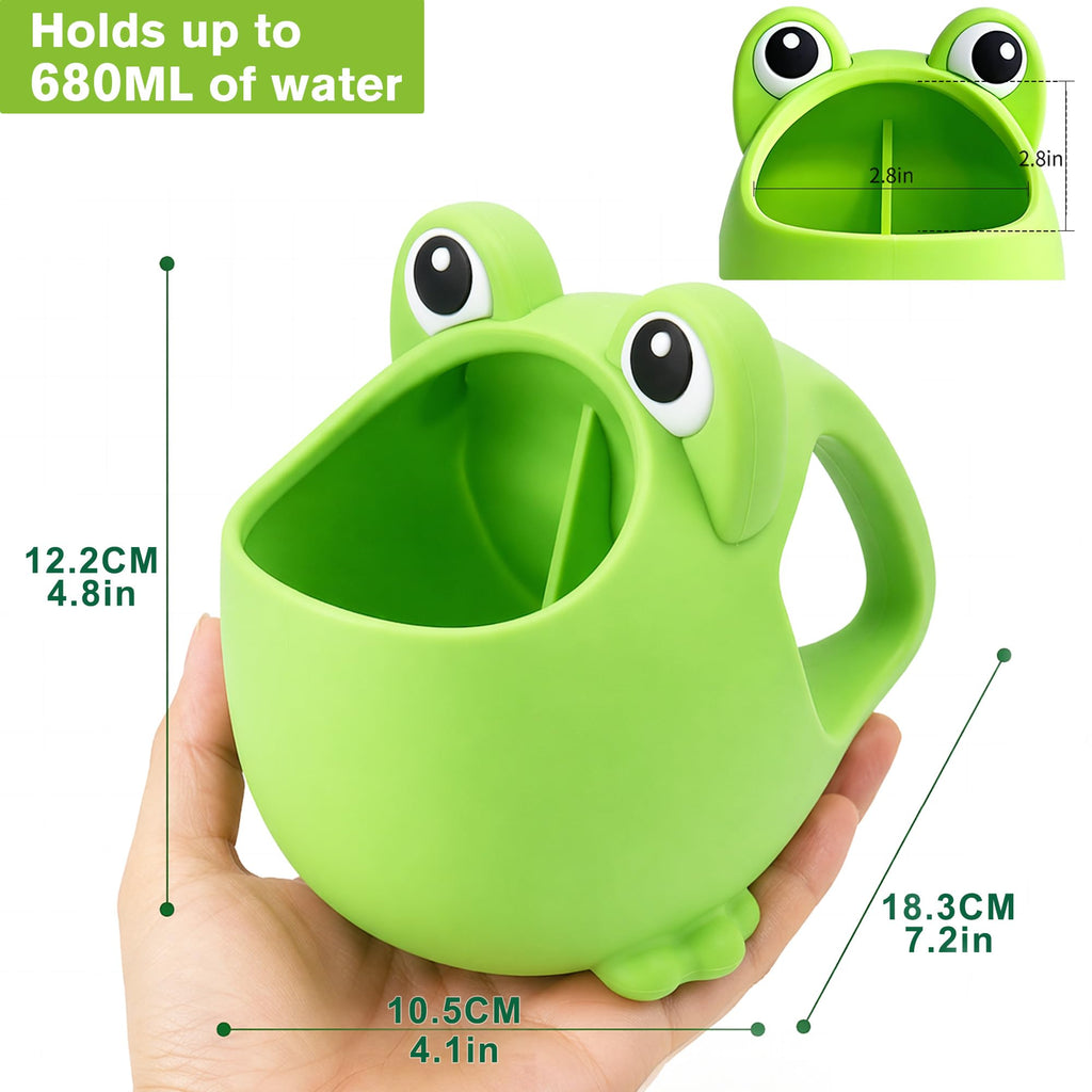 Silicone Baby Rinser Cup Frog Waterfall Bath Hair Rinse Cup, Green