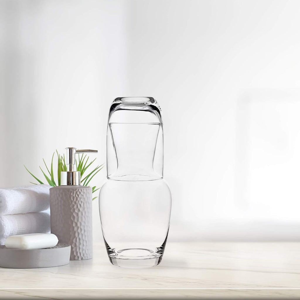 Bedside Carafe With Tumbler - Clear Glass - 2 Piece Water Pitcher And Cup Night Set
