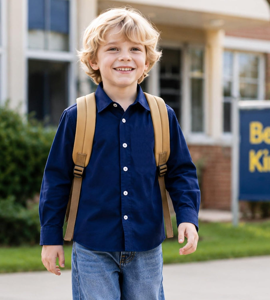 Boys Long Sleeve Dress Shirts Kids Button Down Formal Uniform
