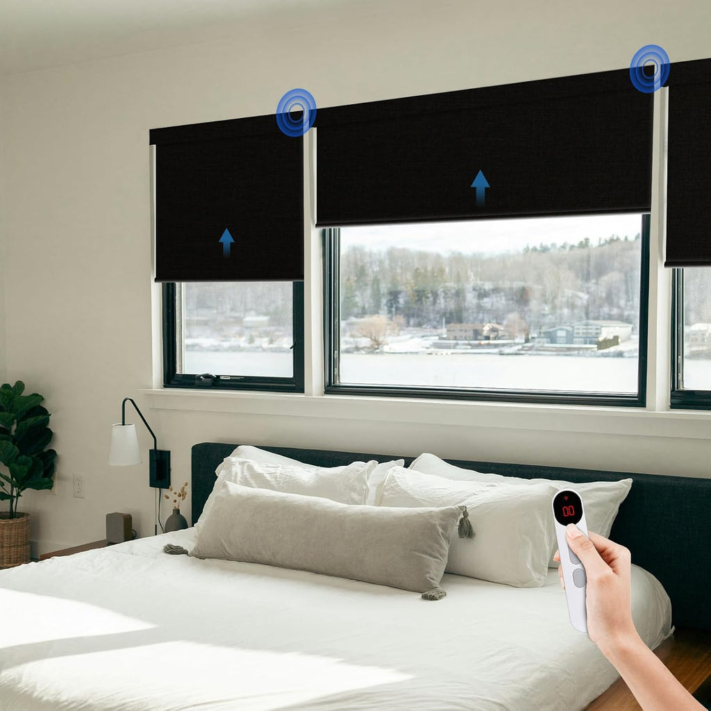 Motorized Blinds for Windows - Roller Window Shades with Rem - Black 331⁄