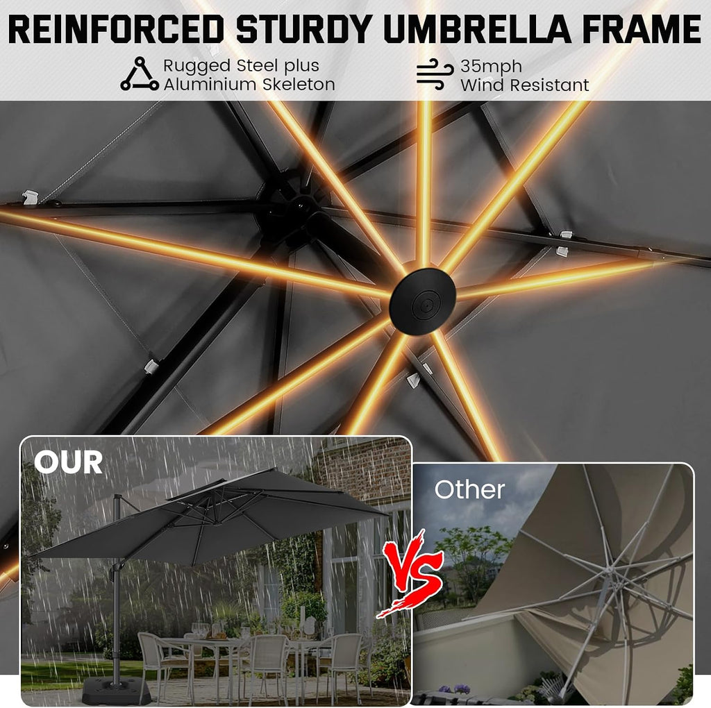 Outdoor Patio Umbrella - 10ft Cantilever Umbrella Heavy Duty Offset Umbrellas with Stand - GRAY