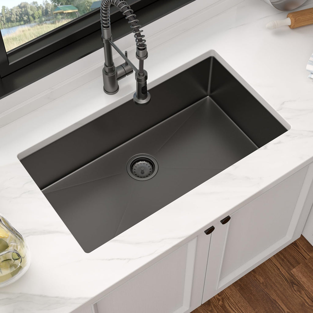 32 Gunmetal Black Stainless Steel Undermount with Offset