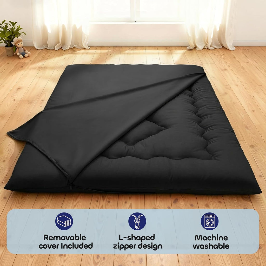 4" Thick Japanese Floor Mattress - Space Saving Foldable Floor Mattress for Guests, Dorms & Kids Rooms, Portable