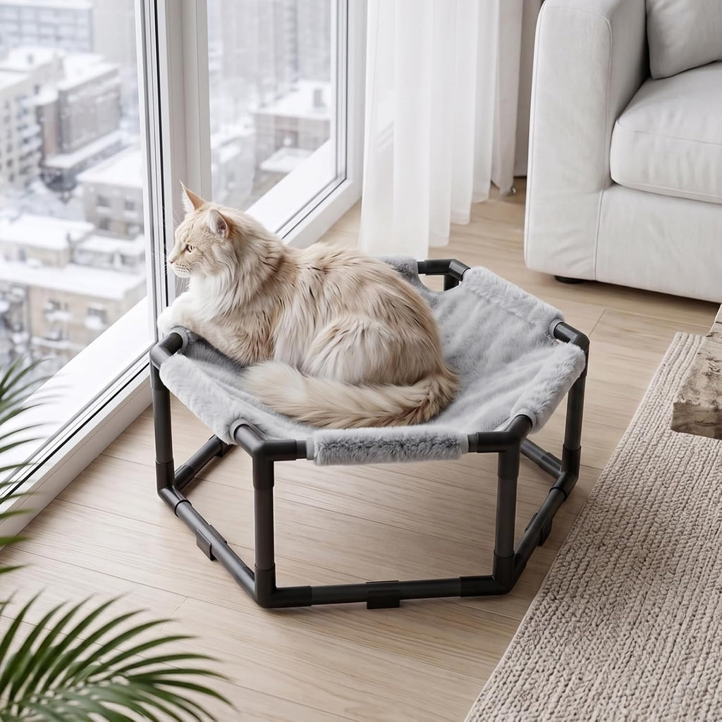 Elevated Cat Hammock Bed, Hexagon Raised Cat Swing Bed Cot Lounge Chair