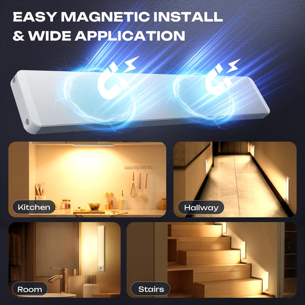 Under Cabinet Lighting Wireless 2200maAh Rechargeable LED Motion Sensor Magnetic Light Indoor Closet Lights, Stairs