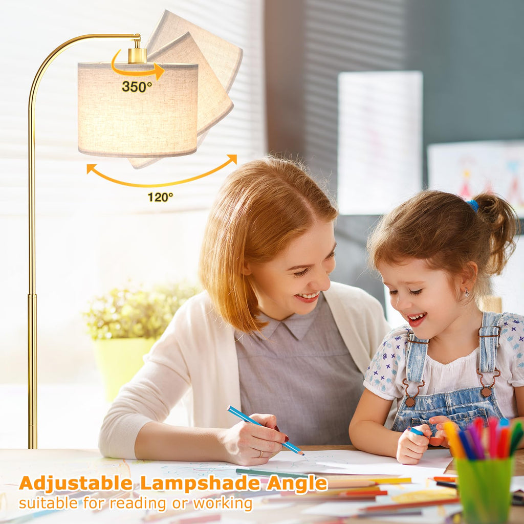 Arc Floor Lamp with Remote and Stepless Dimmable Bulb, Colors Temperature & Brightness Adjustable, Gold Pole & Marble