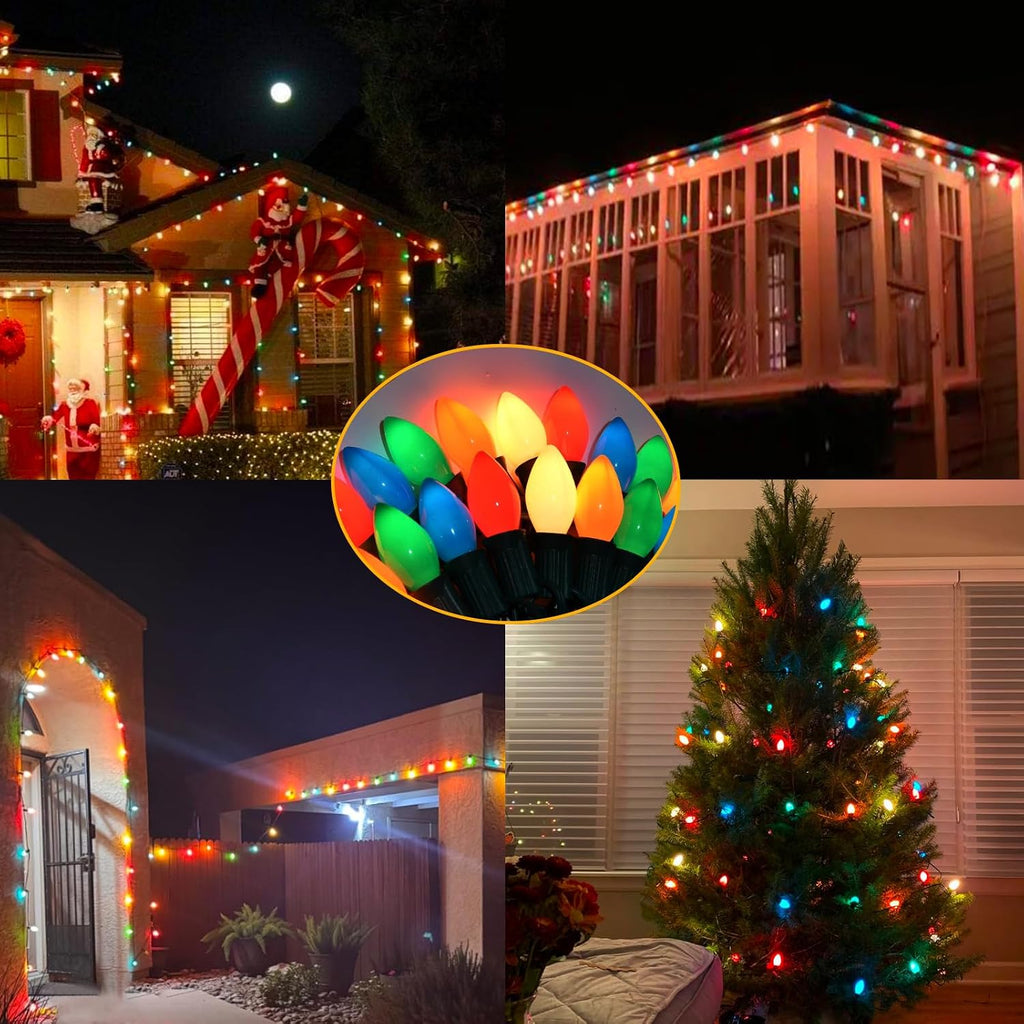 Vintage C9 LED Christmas Lights Outdoor, 25Ft C9 String Lights with 25 LED Ceramic Glass Multicolor Bulbs