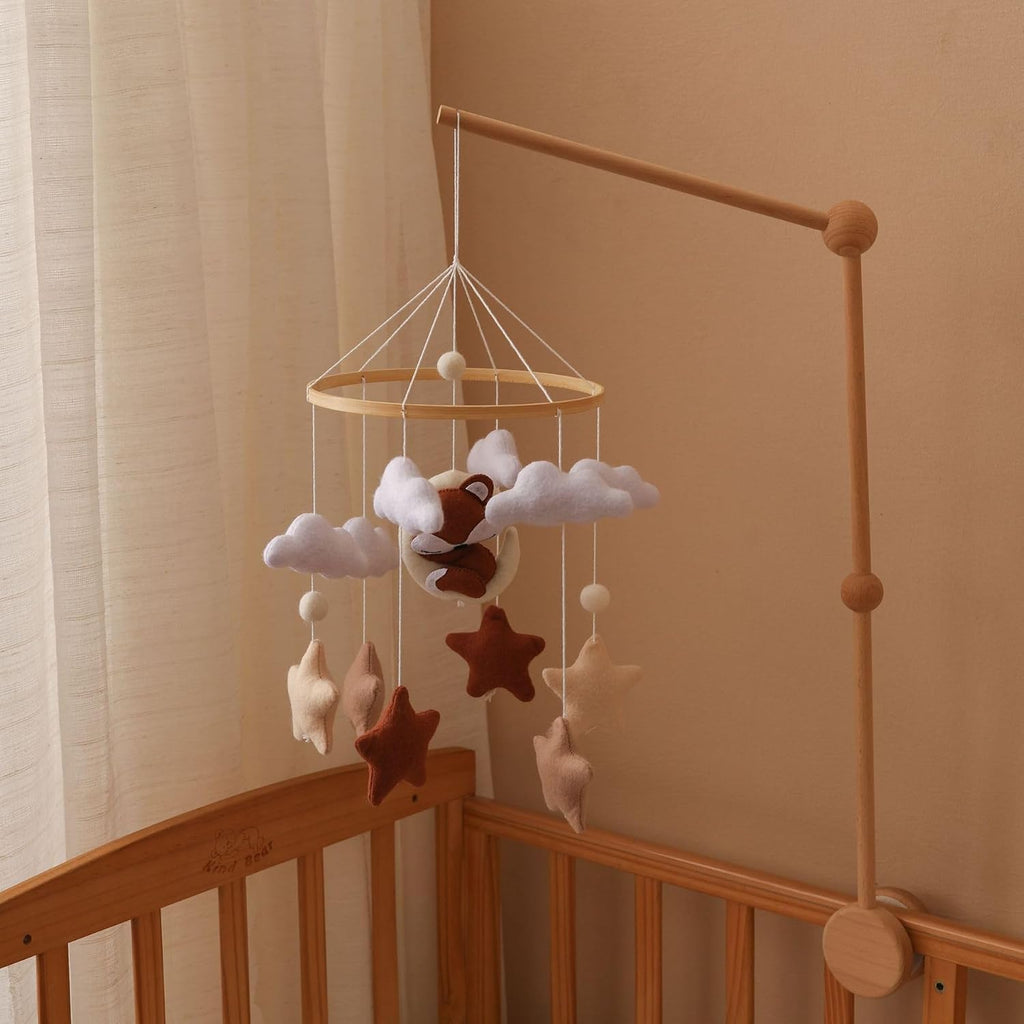 Cute Deer Star Moon Themed Baby Mobile for Crib,Animal Baby Crib Mobile for Bassinet, Felt Fox Nursery Ceiling
