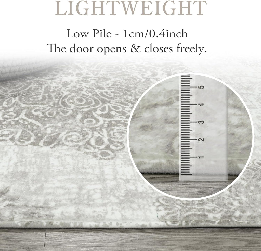 Vintage Medallion Rug - Washable Soft Rug Non Slip Living Room Carpet Distressed Ultra-Thin Area Gray Accent