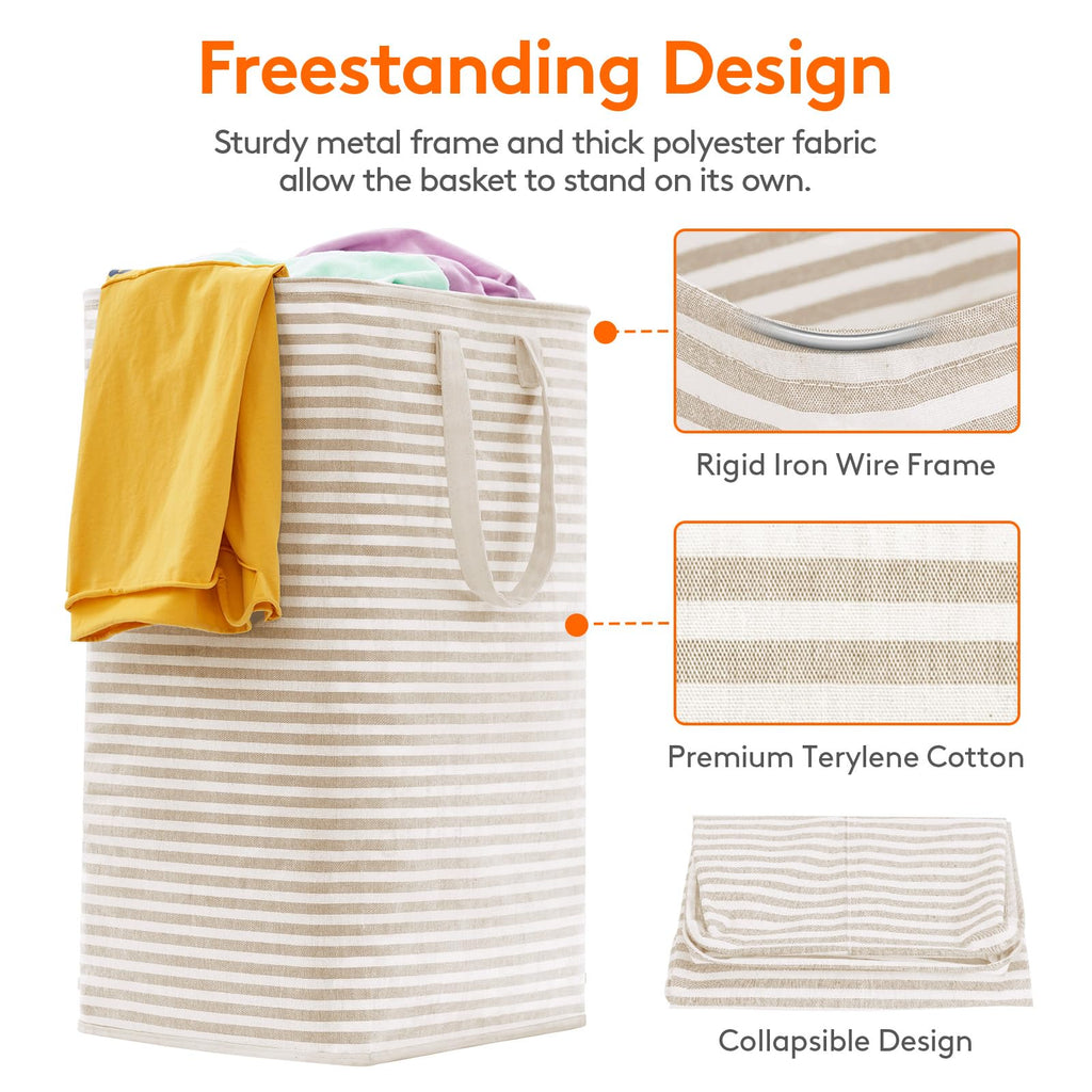 80L Large Laundry Baskets, Laundry Hampers Bags, 2 Pack, Beige