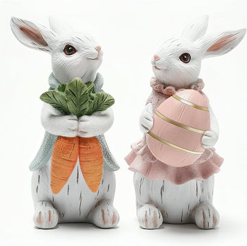 Easter Decorations - Resin White Easter Bunny - Small Bunny Statues Figurines Decor Table Centerpieces - Set of 2
