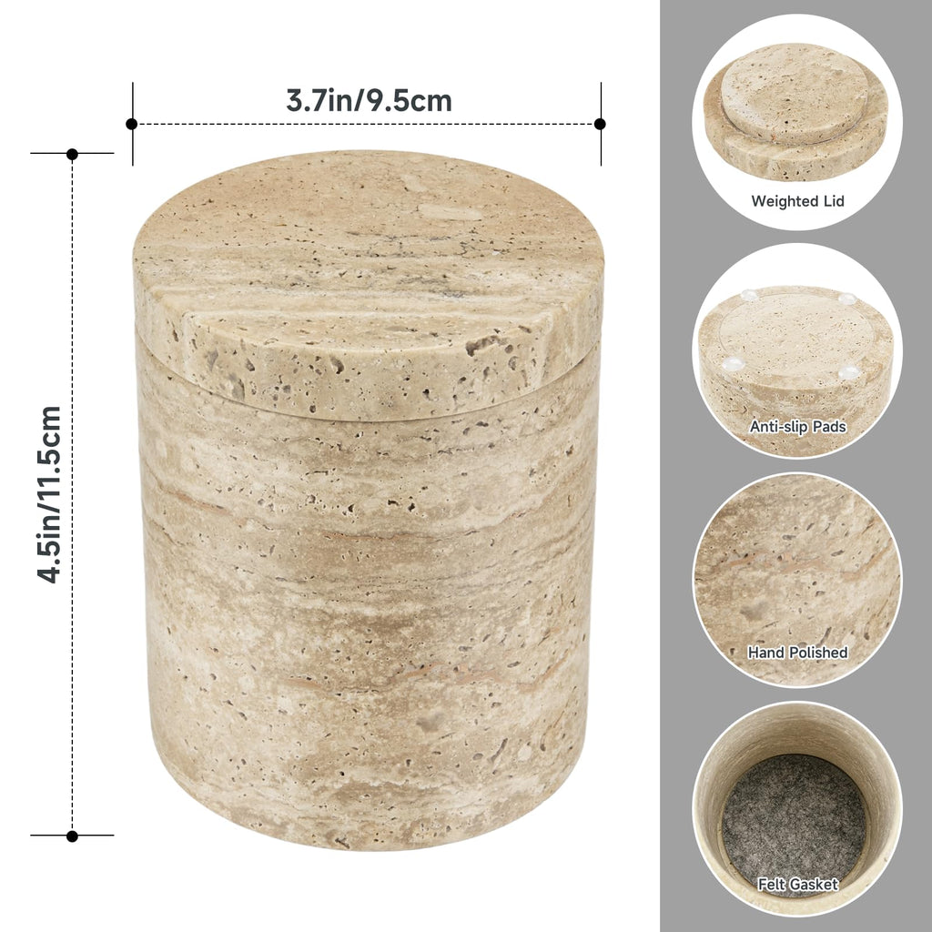 Natural Marble Canister, Cotton Swab Holder with Lid, Marble Toothbrush Holder Qtip Holder Storage for Cotton Swab