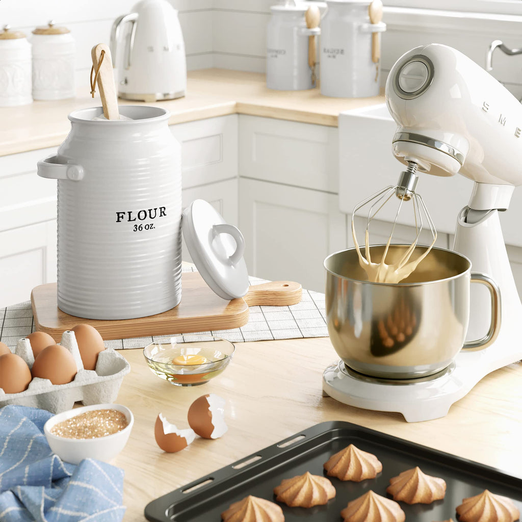 Ceramic Flour Canister Counter, White