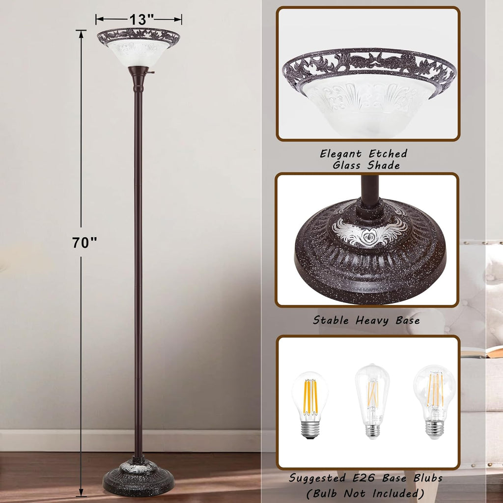 Torchiere Floor Lamp - 70" Victorian Floor Lamp with with Etched Glass Shade
