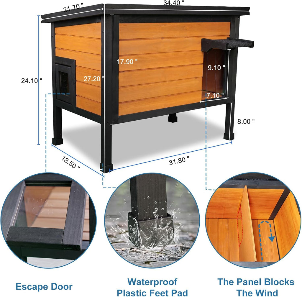 Outdoor Insulated Cat House Feral Cat Enclosure Cat Shelter Weatherproof