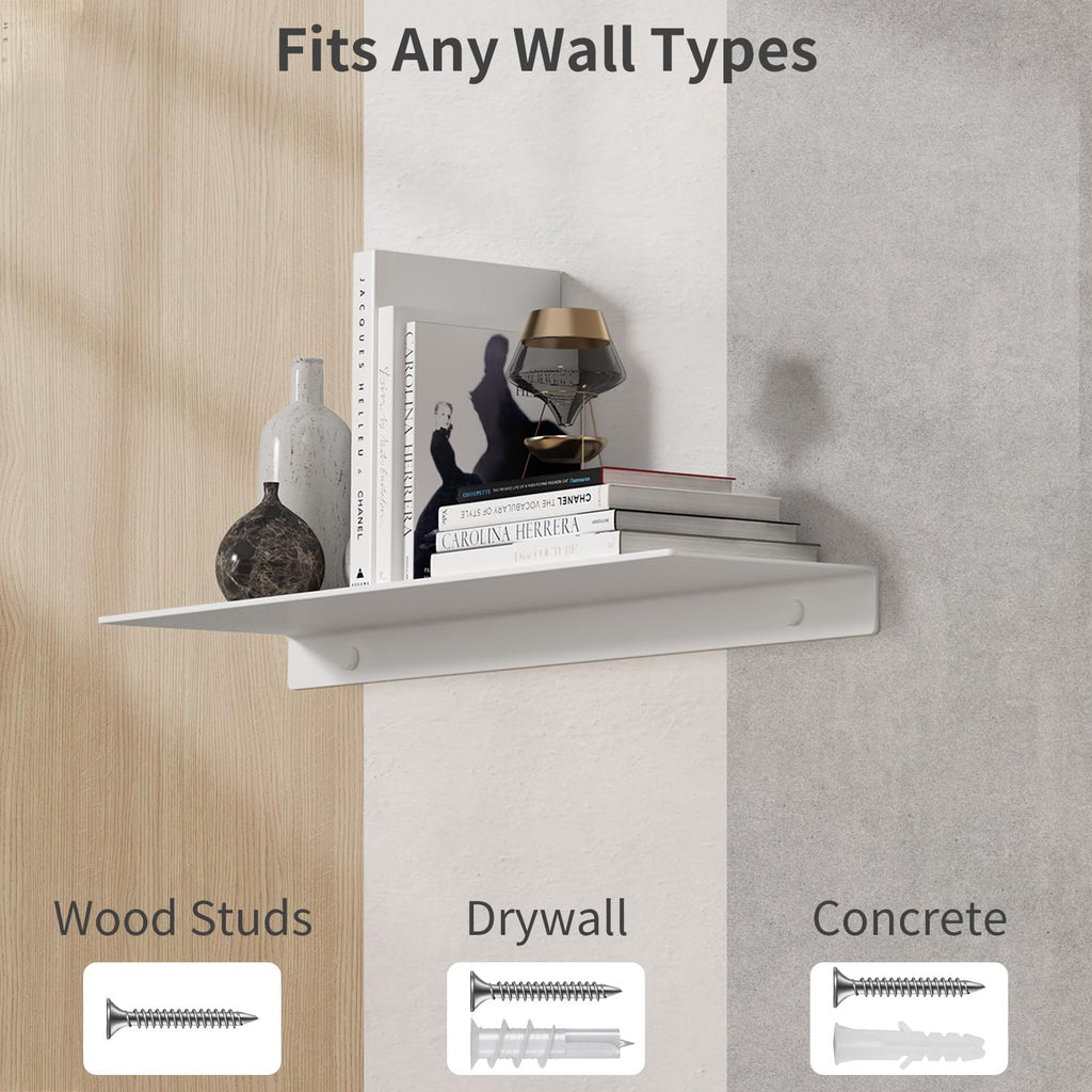 20 inch Long White Floating Shelf for Wall Organizer & Storage, Display Shelf, Metal Wall Shelf
