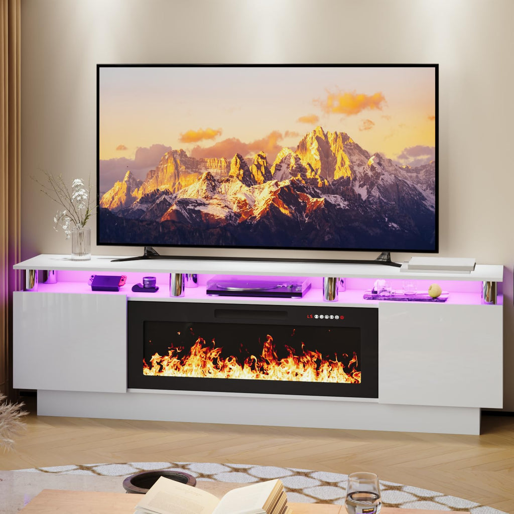 70" Fireplace TV Stand for TVs up to 80", White
