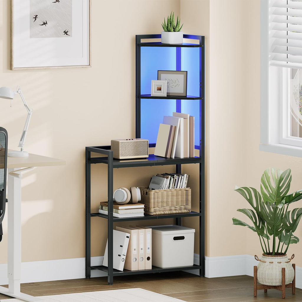 5-Tier Corner Shelf Stand, Corner Shelf with LED Light, 56.3" Tall Corner Bookshelf, Display Rack Storage Organizer