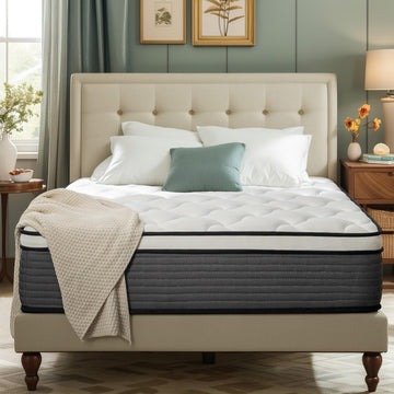 Full Mattress 12 Inch Pillow Top Hybrid Mattress in a Box Medium Firm | Fiberglass-Free Soft Breathable Pressure