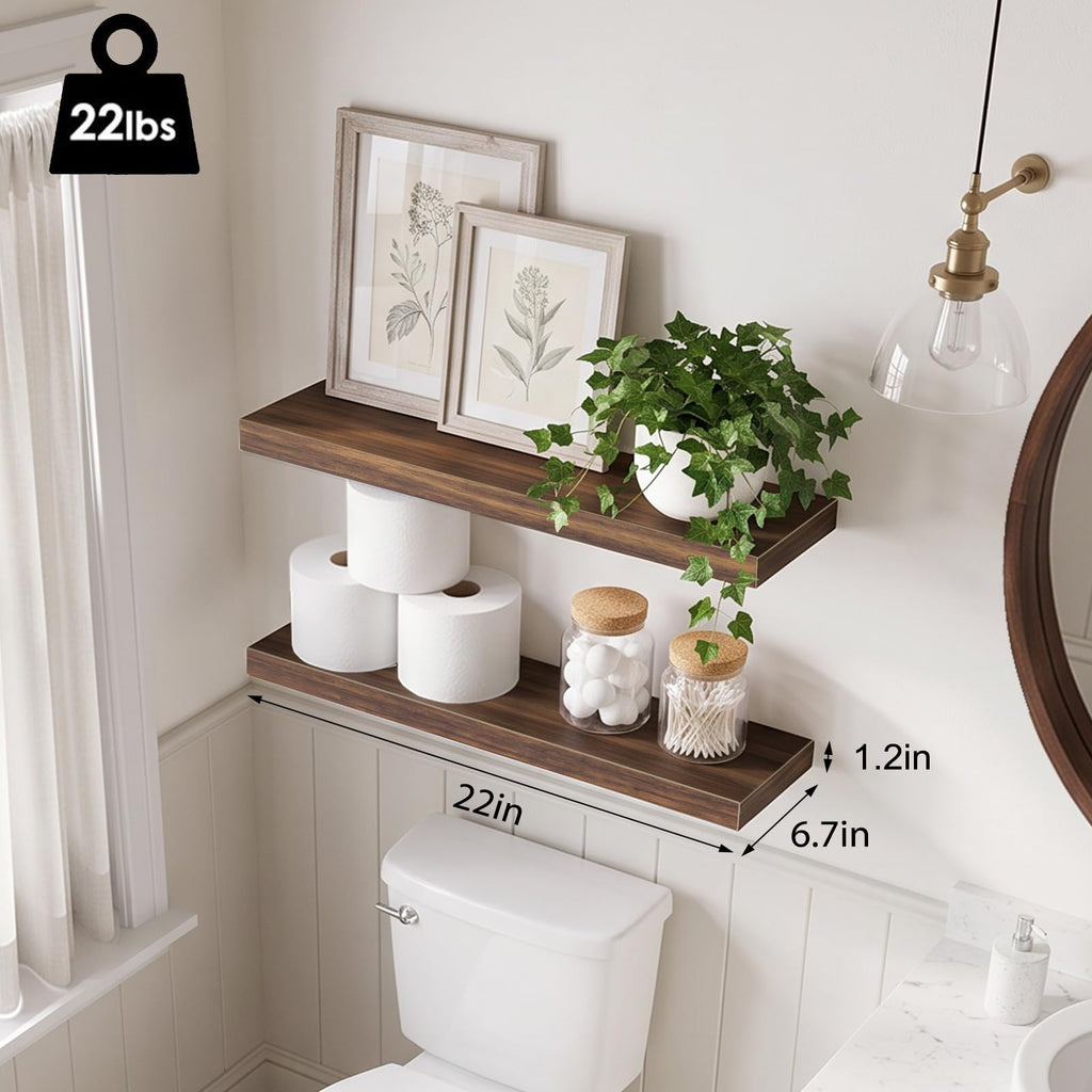 Floating Wall Shelves for Decor ( Walnut, Set of 2, 22Inch)