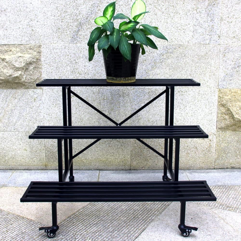 3 Tier Sturdy Metal Plant Stand with Wheels, L35.43 x W26 x H26 inch, Heavy Duty Plant Holder Indoor and Outdoor, 660