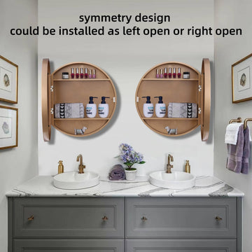 Medicine Cabinet Bathroom Space Saver Storage Round Cabinets with Mirror Surface Wall Mounted Solid Wood Circular