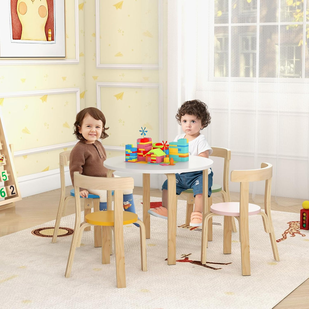 Kids Table and Chair Set, Bentwood Toddler Round Table and 4 Chairs for Craft Art, Building Block, Piece Children