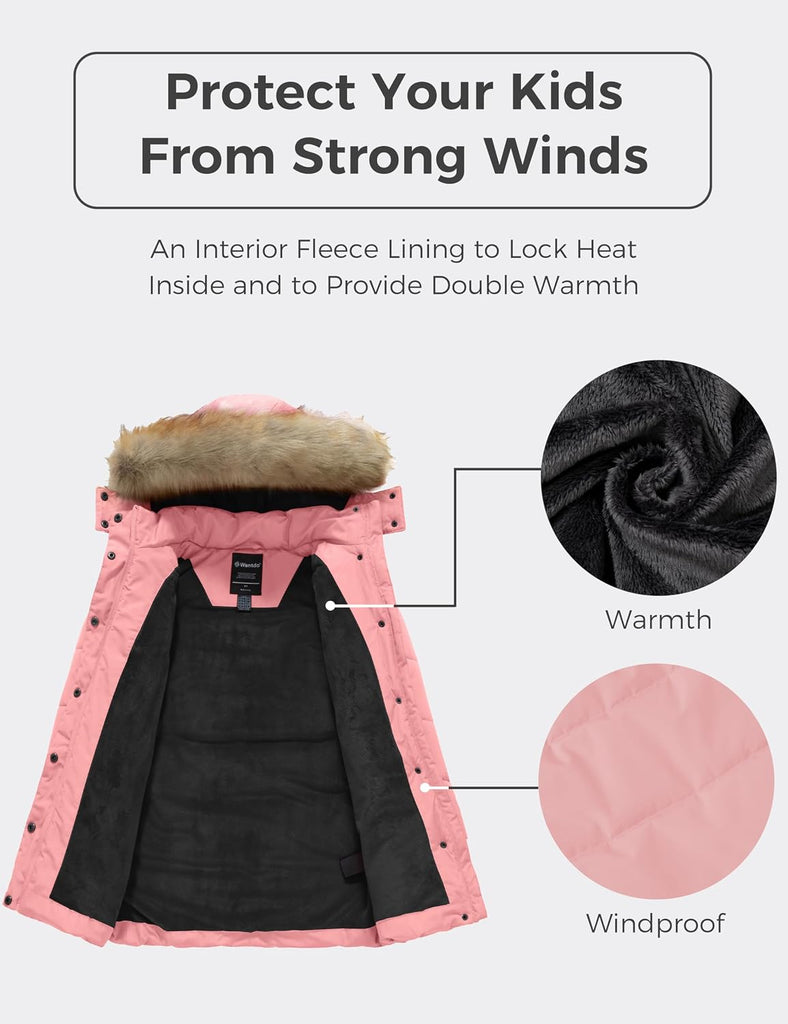 Girls' Waterproof Winter Coat Long Puffer Jacket Warm Parka Hooded