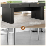 Office Desk with 2 Drawers, 59" Fluted Computer Desk with Storage and Power Strip, Wood Executive Desk, Writing Desk