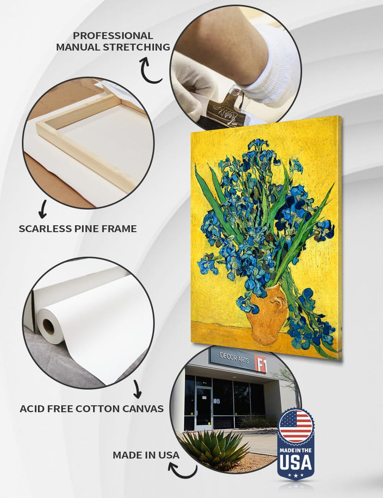 Irises Vase Flower, Vincent Reproduction. Giclee Canvas Prints Wall Art Decor 20x16