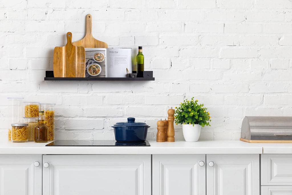 36" Metal Floating Wall Shelf | Modern Black Powder-Coated Steel Ledge, Made in USA | Wall-Mounted Shelf