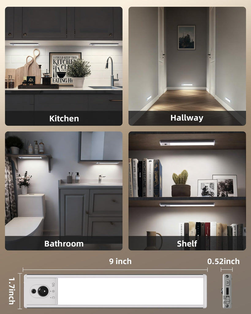 Under Cabinet Lighting, 2400mAh Motion Sensor Light, LED Closet Lights Wireless, 6500K Dimmable, Timer
