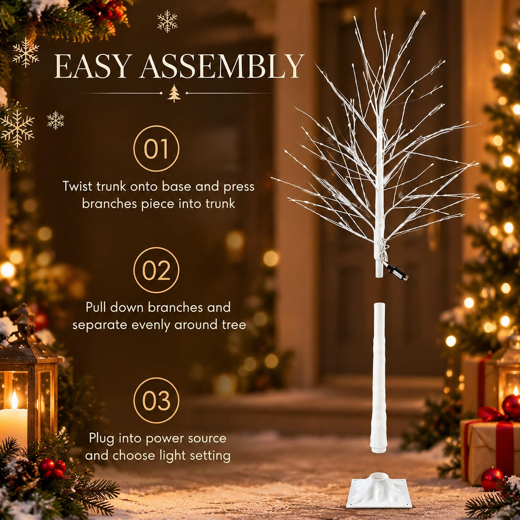 4 Pack Lighted Birch Tree, LED 8 Mode Light, 4 5 6 8 ft