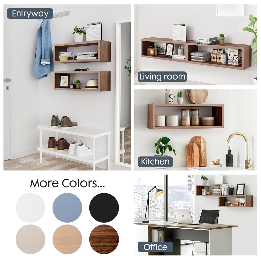 24in Floating Cube Shelves Set of 2, Display Shelves Wall Mount, Decorative Hanging Shelves Living Room Office, (Dark