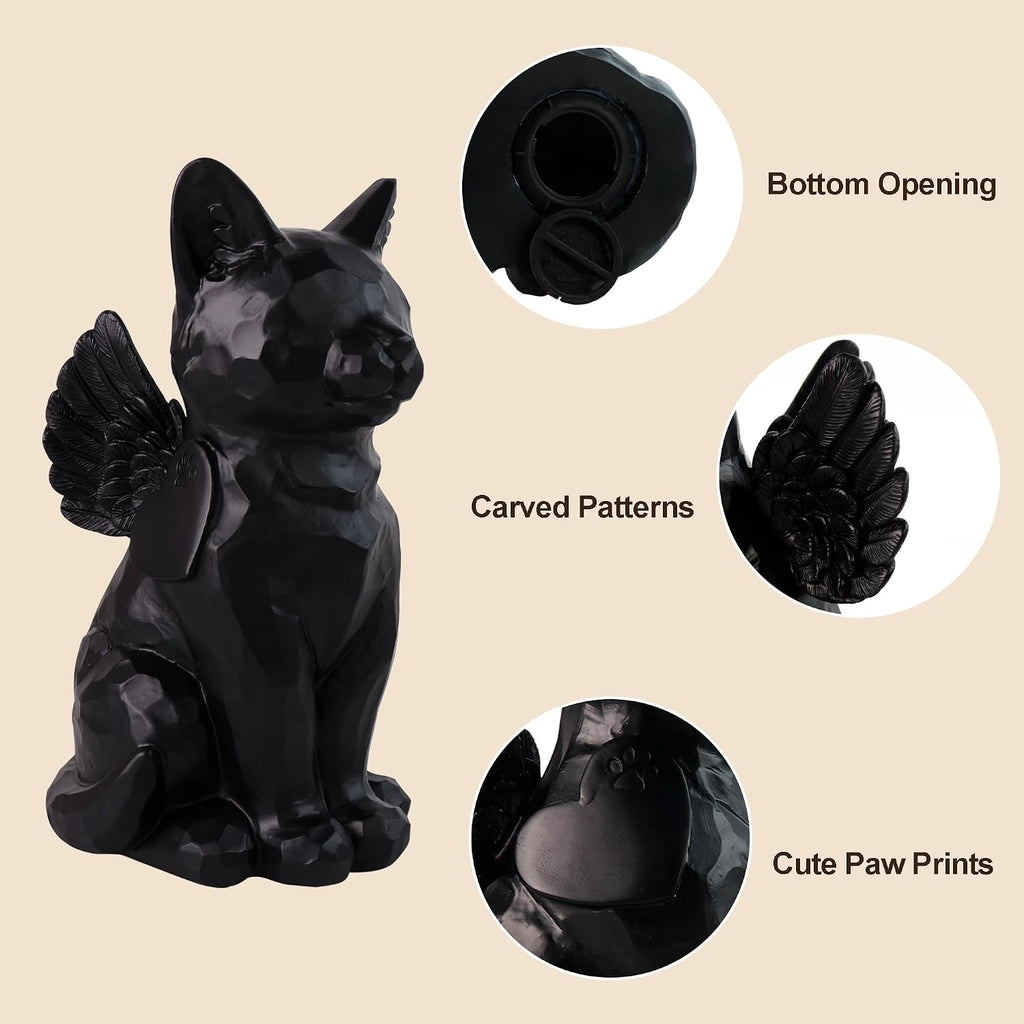 Pet Urns for Cats, 8" 28 Cu/in Angel Cat Statue, Resin Decorative Urn for Cat Ashes Memorial for Cat Loss