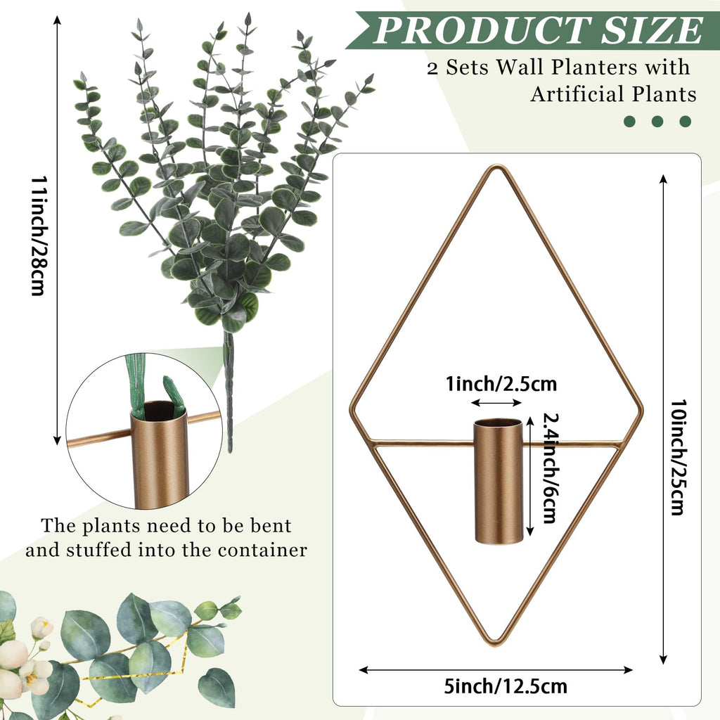 2 Pcs Hanging Artificial Planters Wall Decor, Antique, Eucalyptus