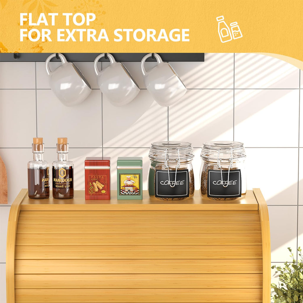 Bamboo Countertop, Roll Top Bread Storage Box