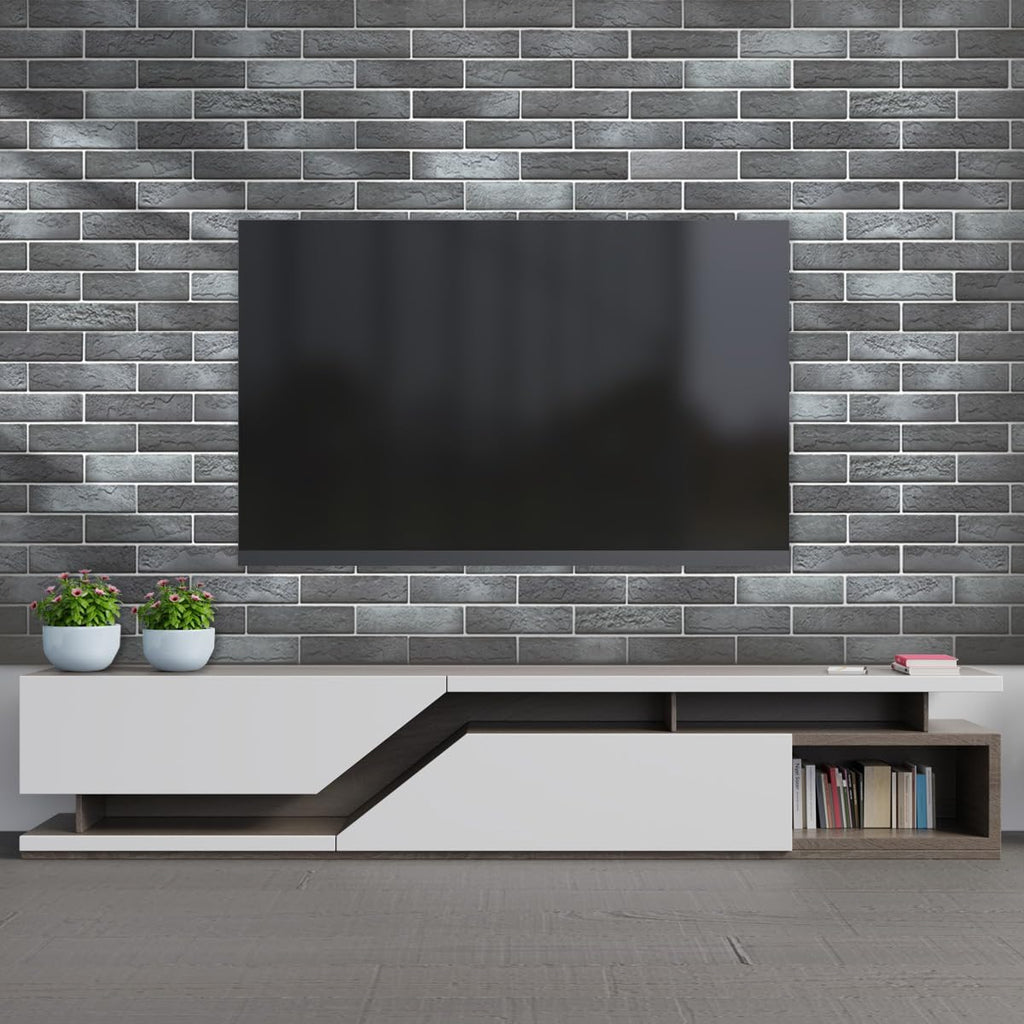 100 Whitewash Grey Faux Brick Wall Tiles, 3D Thin Brick Veneers, Fireplace and Fence Wall Panels (14.2 sq ft)