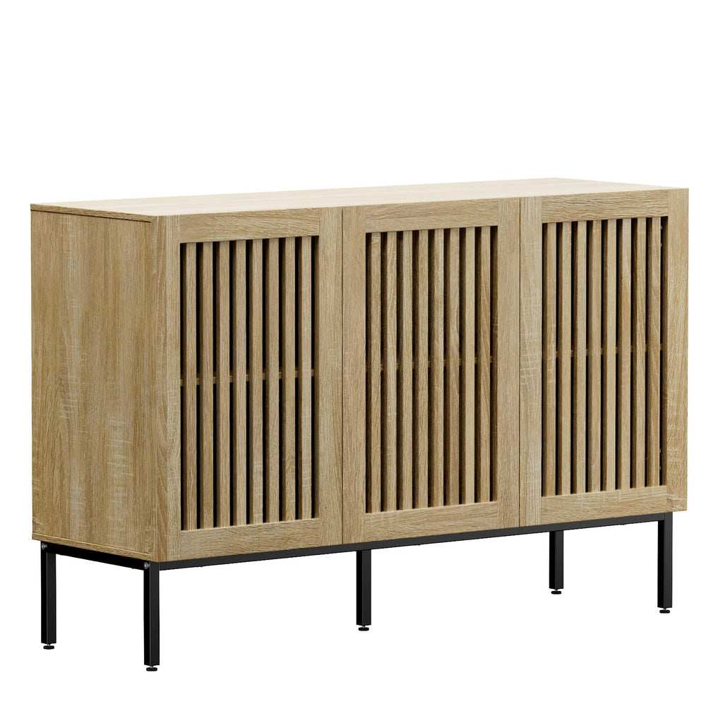 Buffet Cabinet with Storage, 47" Farmhouse Console Table with Metal Base and Adjustable Shelves, Sideboard Coffee Bar