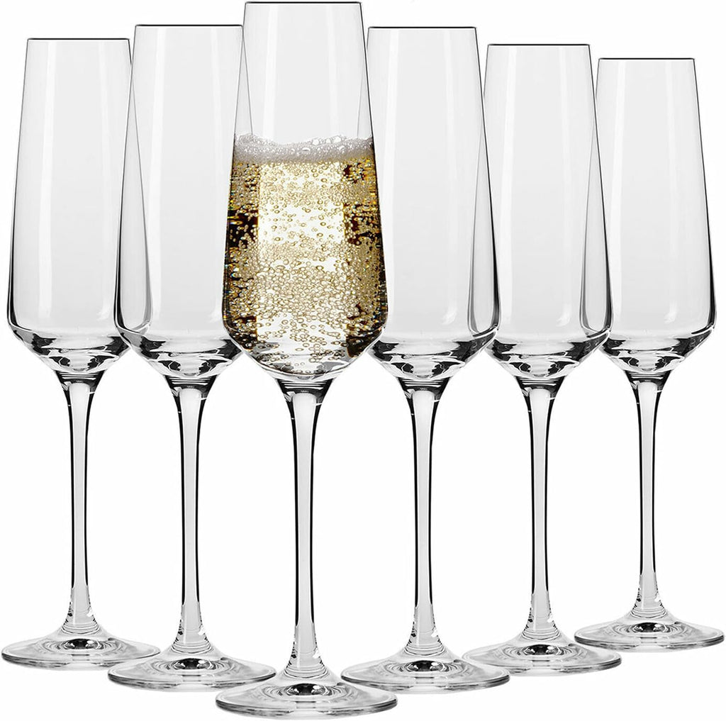 Crystal Champagne Flute Glass | Set of 6 | 6.1 oz | Avant-Garde Collection | Perfect , Restaurants and Parties |
