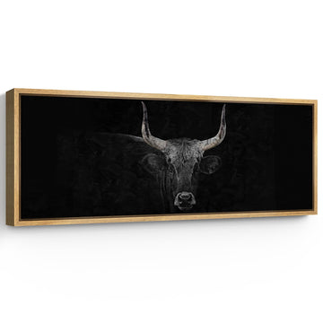 Large Framed Canvas Print Wall Art Monochrome Bull Illustrations Modern Art Relax/Calm Warm - 60"x20"
