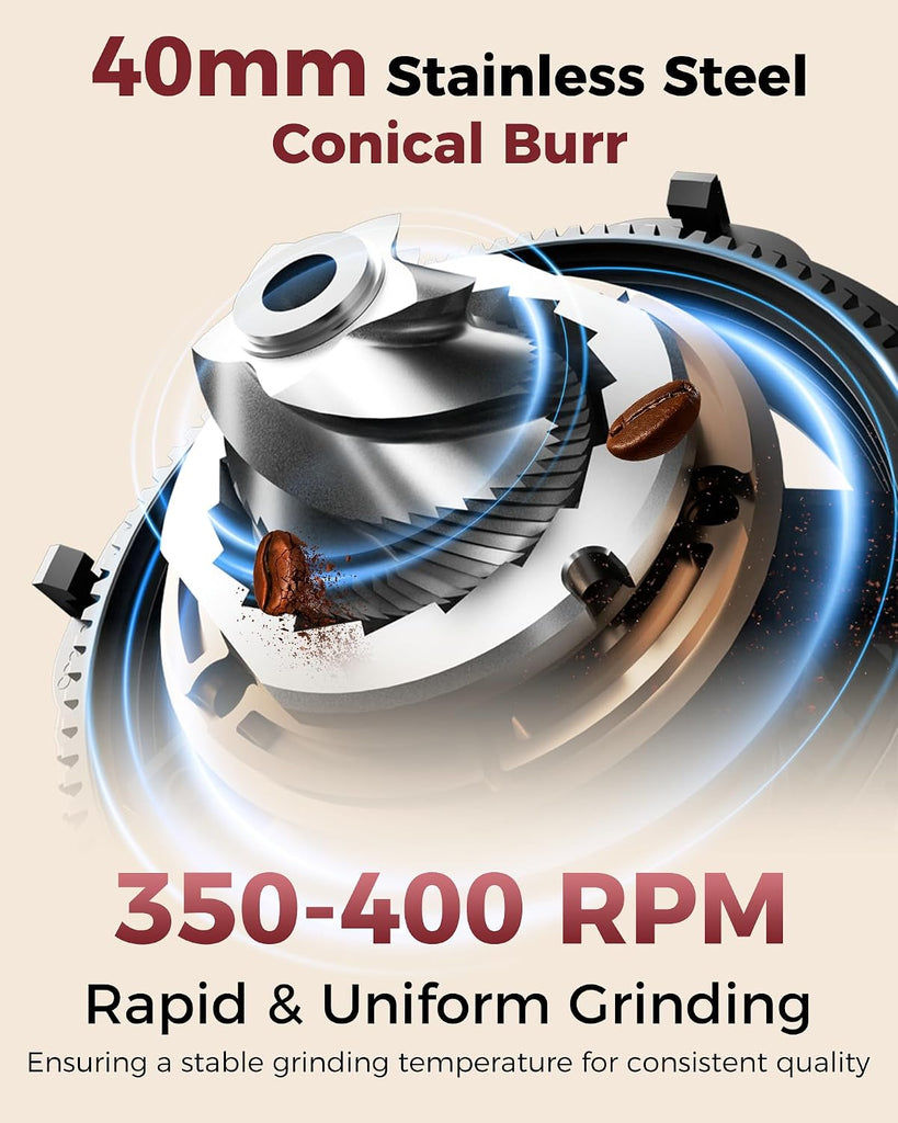 G2 Conical Burr Coffee Grinder with 70 Grind Settings, Ivory | Anti-static Burr Mill, Precision Electronic Timer and